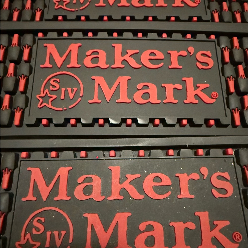 Three Maker’s Mark Bar Mat Drink Rail New Never Used one has Glitter - Picture 3 of 4
